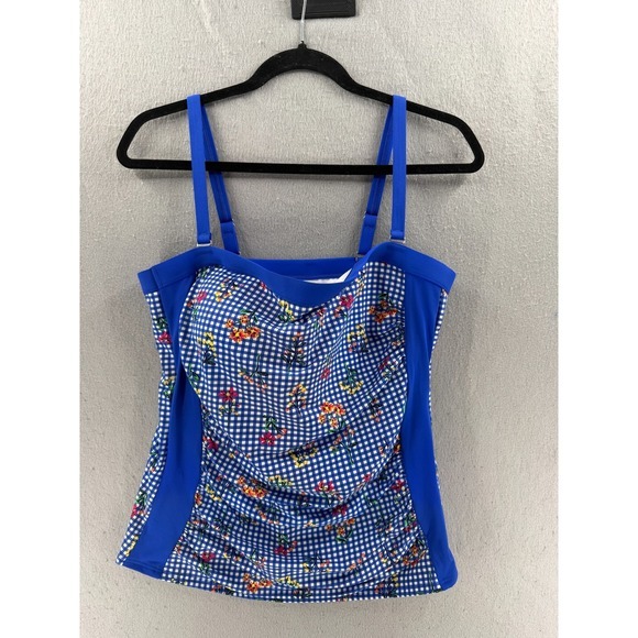 Lands' End Other - Lands End Tankini Top Womens 12 Bandeau Swimsuit Gingham Botanical‎ Check UPF 50